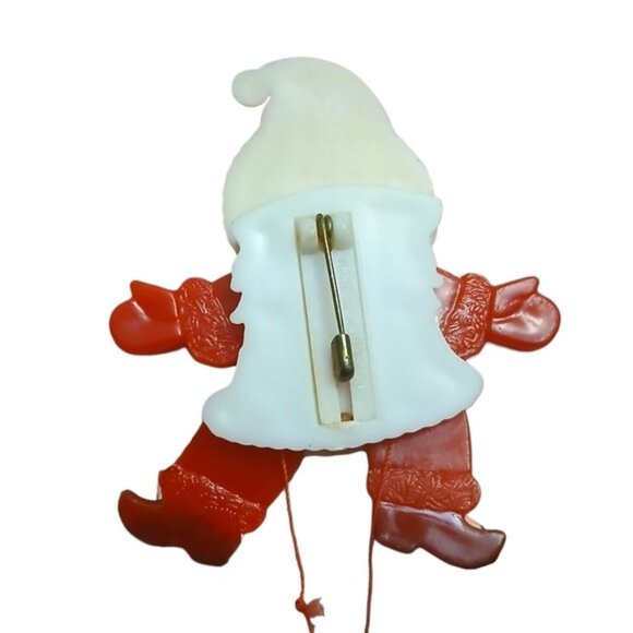 Vintage Plastic Christmas Santa Claus Jumping Jack Pull String Brooch Pin Red - Picture 2 of 4